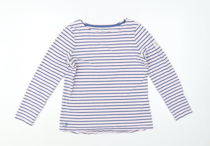 Joules Women Pink Blue UK 12 Basic Striped Cotton Long Sleeve T-Shirt