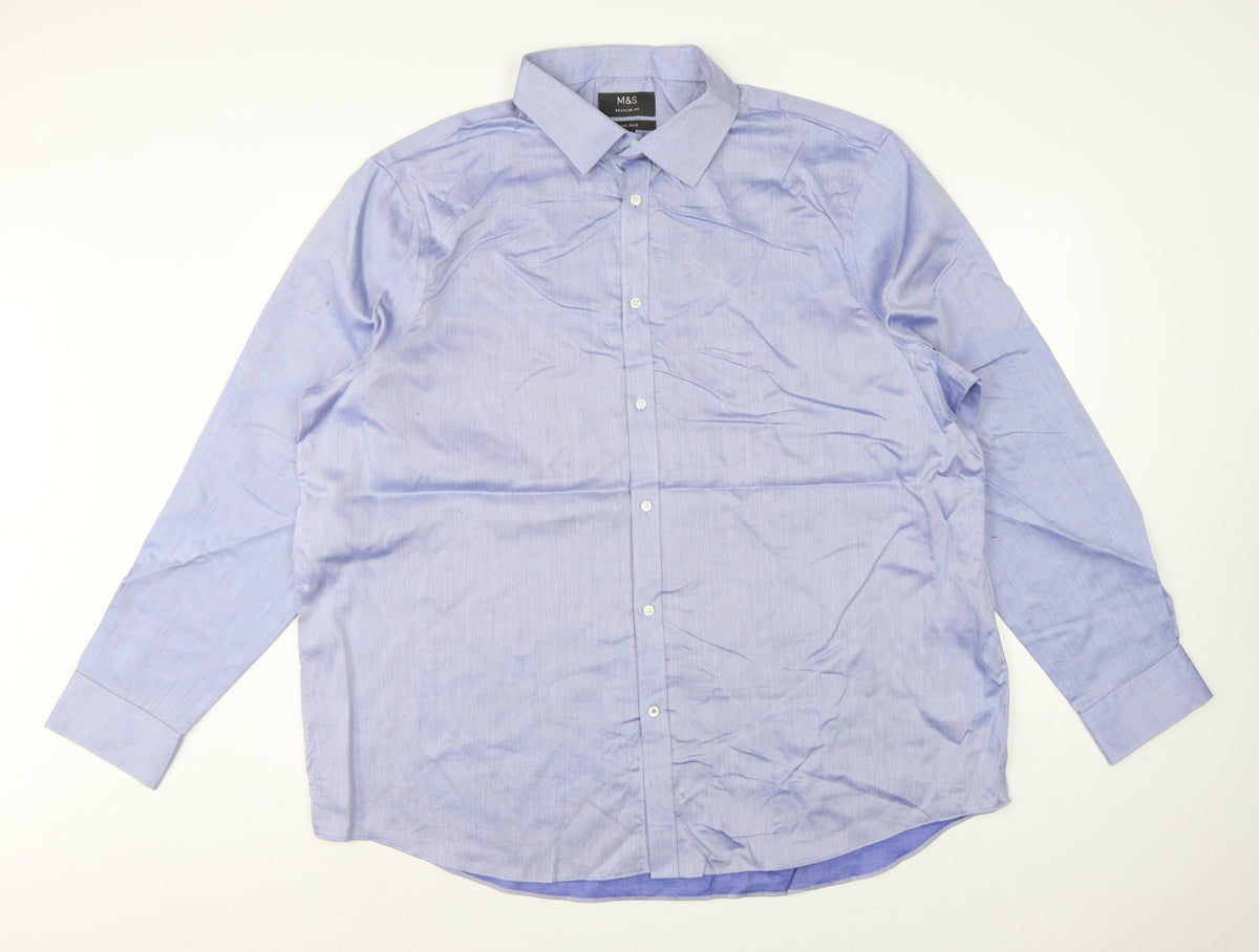 Marks and Spencer Men Blue 19 Regular Fit Non-Iron Formal Shirt