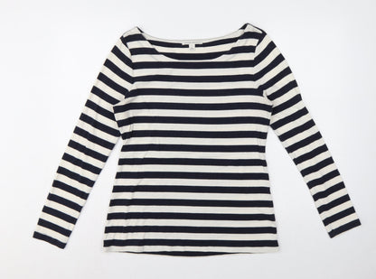 Banana Republic Women Blue Ivory L Striped Boat Neck Jersey T-Shirt