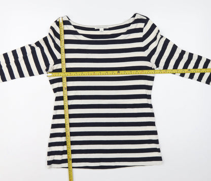 Banana Republic Women Blue Ivory L Striped Boat Neck Jersey T-Shirt