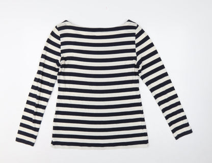 Banana Republic Women Blue Ivory L Striped Boat Neck Jersey T-Shirt
