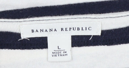 Banana Republic Women Blue Ivory L Striped Boat Neck Jersey T-Shirt