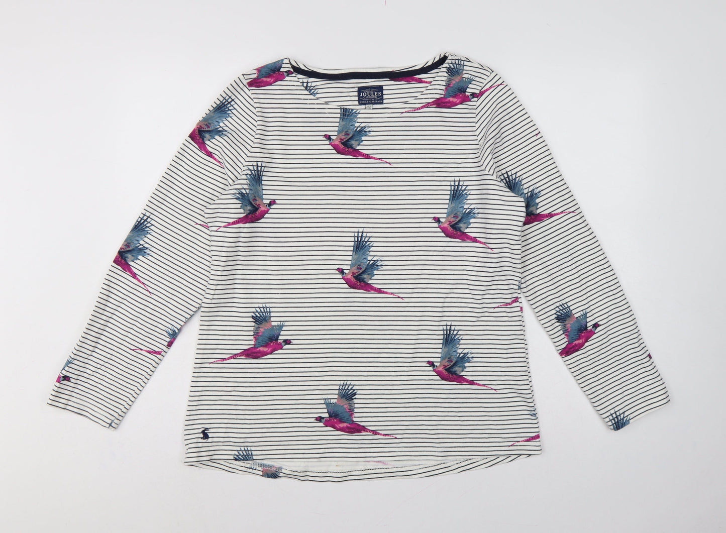 Joules Women’s White Stripe Pheasant Jersey Long Sleeve T-Shirt UK 16