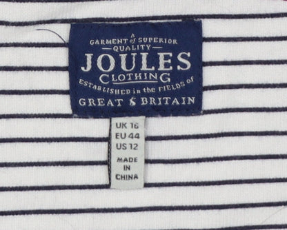 Joules Women’s White Stripe Pheasant Jersey Long Sleeve T-Shirt UK 16