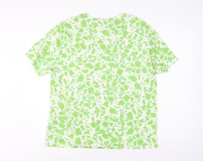 Marks & Spencer Women Green Animal Print T-Shirt UK 14 Short Sleeve