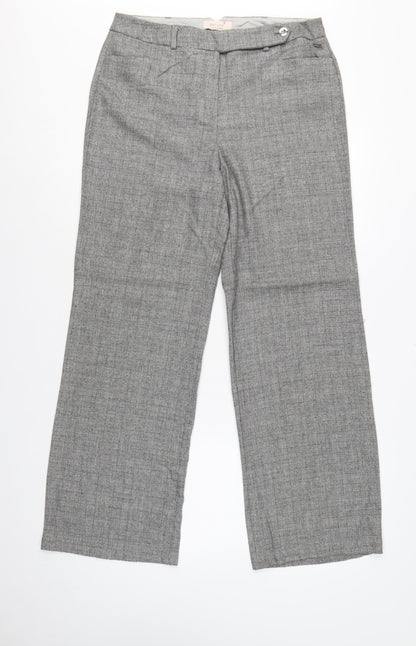 Per Una Women Grey Check Wool Blend Tailored Trousers UK 12
