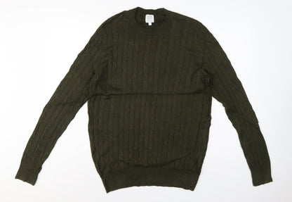 John Lewis Men’s Green M Cable Knit Cotton Cashmere Crew Neck Jumper