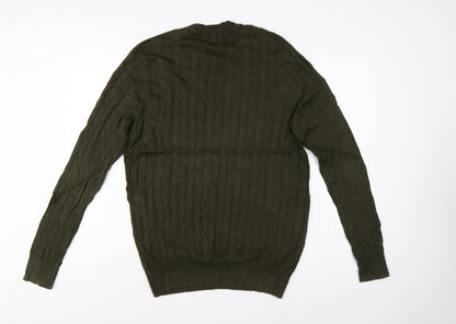 John Lewis Men’s Green M Cable Knit Cotton Cashmere Crew Neck Jumper