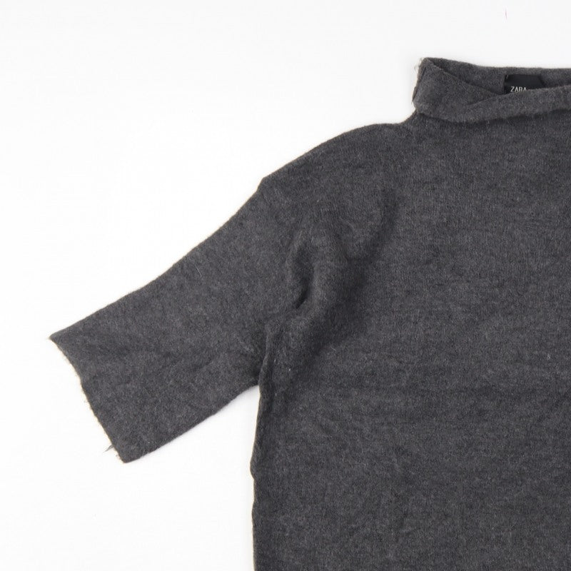 Zara Women Grey M Roll Neck Italian Yarn Knit Tunic Jumper