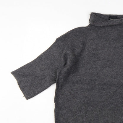 Zara Women Grey M Roll Neck Italian Yarn Knit Tunic Jumper