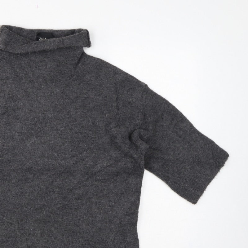 Zara Women Grey M Roll Neck Italian Yarn Knit Tunic Jumper