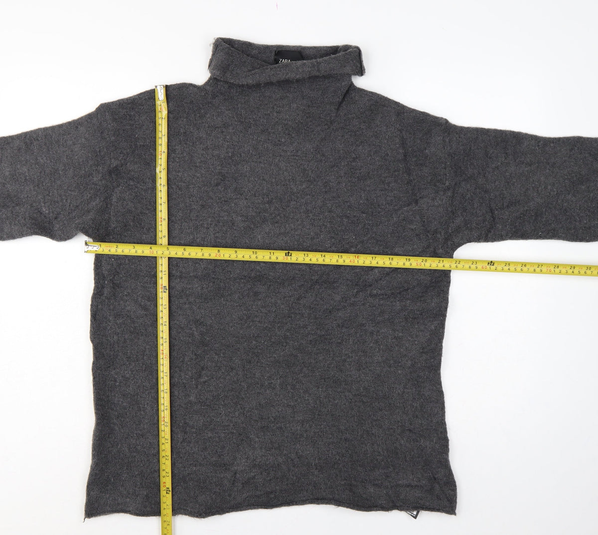 Zara Women Grey M Roll Neck Italian Yarn Knit Tunic Jumper