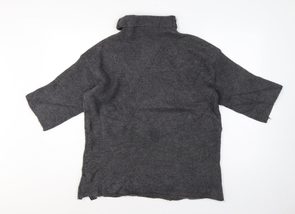 Zara Women Grey M Roll Neck Italian Yarn Knit Tunic Jumper