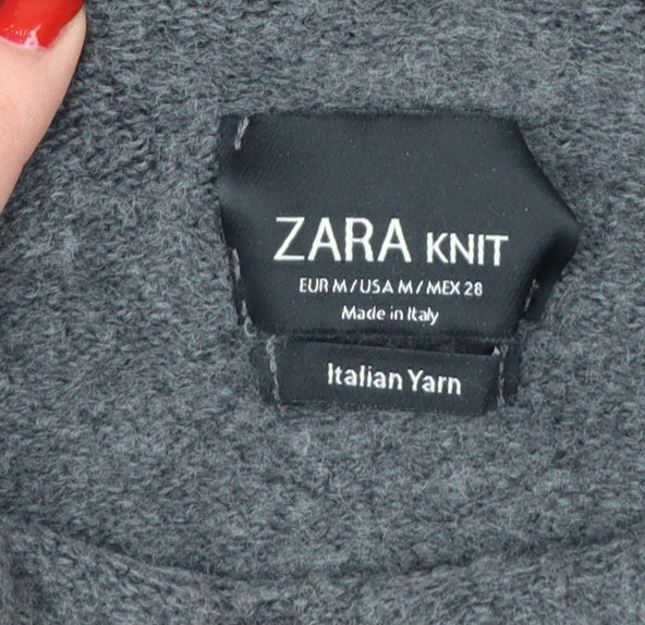 Zara Women Grey M Roll Neck Italian Yarn Knit Tunic Jumper
