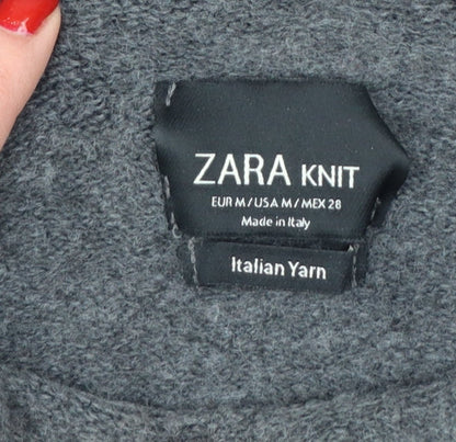 Zara Women Grey M Roll Neck Italian Yarn Knit Tunic Jumper