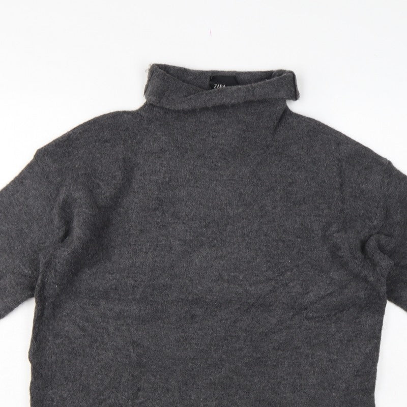 Zara Women Grey M Roll Neck Italian Yarn Knit Tunic Jumper