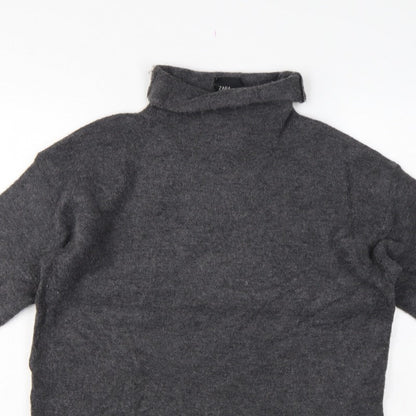 Zara Women Grey M Roll Neck Italian Yarn Knit Tunic Jumper