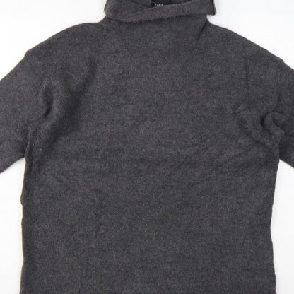 Zara Women Grey M Roll Neck Italian Yarn Knit Tunic Jumper