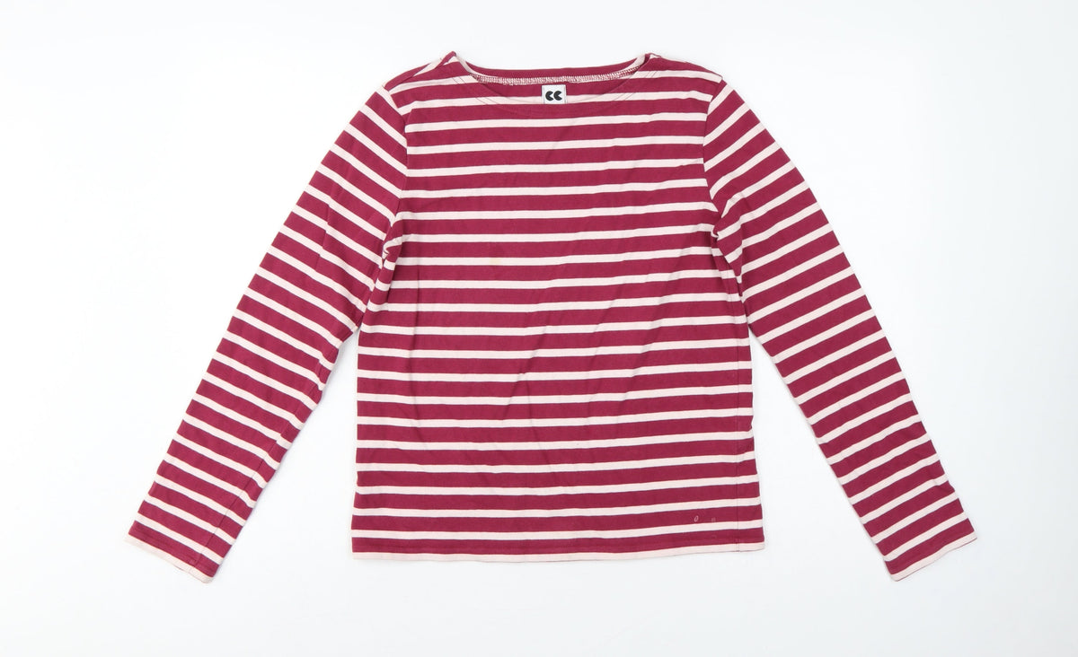 CC Women Pink Stripe Cotton Long Sleeve Boat Neck T-Shirt M