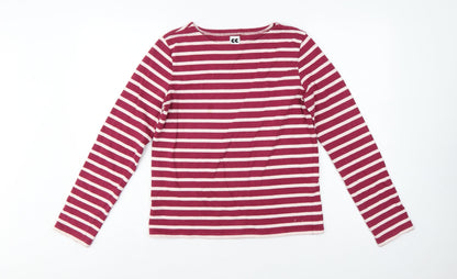 CC Women Pink Stripe Cotton Long Sleeve Boat Neck T-Shirt M