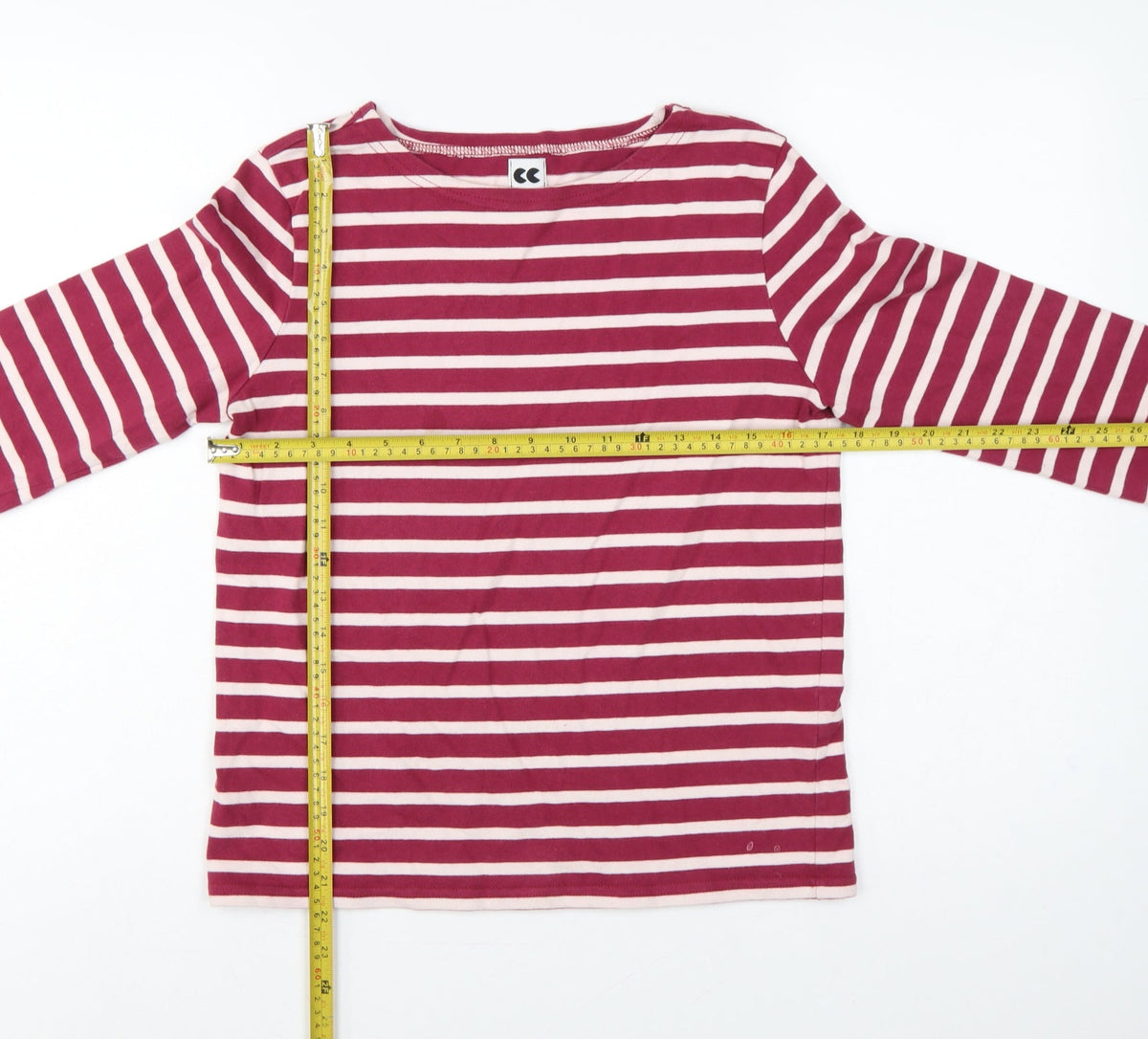 CC Women Pink Stripe Cotton Long Sleeve Boat Neck T-Shirt M