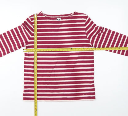CC Women Pink Stripe Cotton Long Sleeve Boat Neck T-Shirt M
