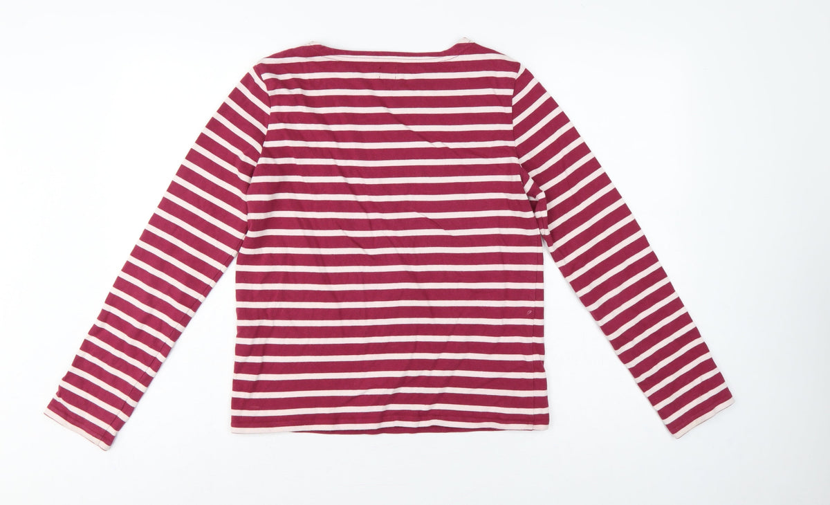 CC Women Pink Stripe Cotton Long Sleeve Boat Neck T-Shirt M