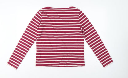 CC Women Pink Stripe Cotton Long Sleeve Boat Neck T-Shirt M