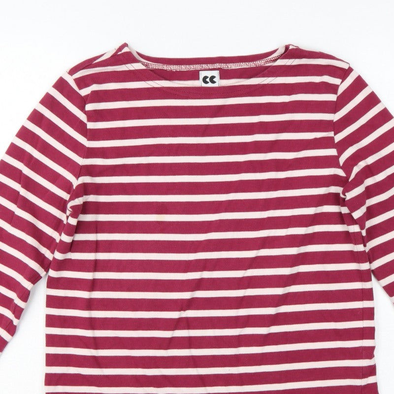 CC Women Pink Stripe Cotton Long Sleeve Boat Neck T-Shirt M