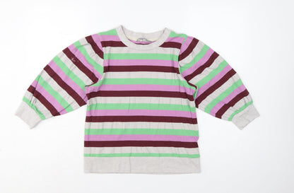Oliver Bonas Women Multicoloured UK 10 Striped Ribbed Balloon Sleeve Top