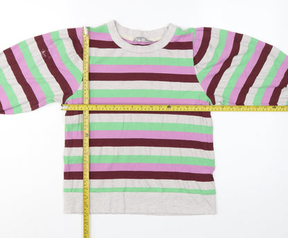 Oliver Bonas Women Multicoloured UK 10 Striped Ribbed Balloon Sleeve Top