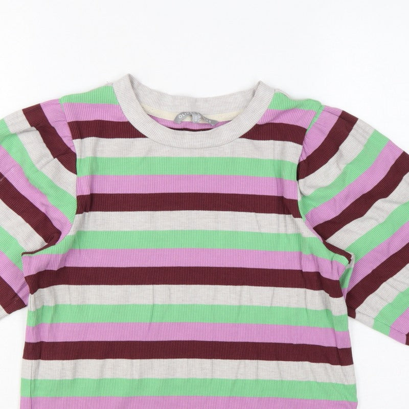 Oliver Bonas Women Multicoloured UK 10 Striped Ribbed Balloon Sleeve Top
