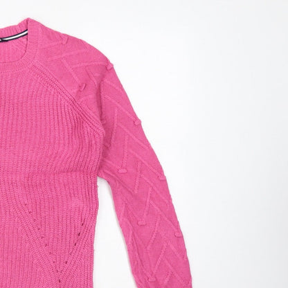 Crew Clothing Company Women Pink Size 8 Cable Knit Crew Neck Jumper