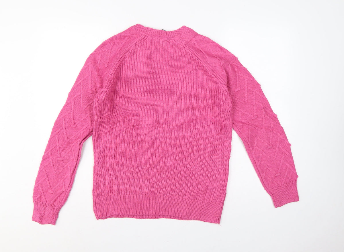 Crew Clothing Company Women Pink Size 8 Cable Knit Crew Neck Jumper