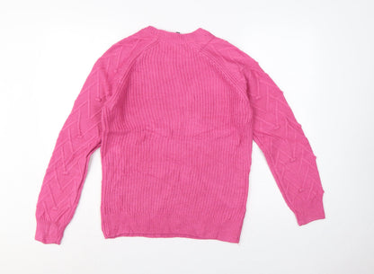 Crew Clothing Company Women Pink Size 8 Cable Knit Crew Neck Jumper