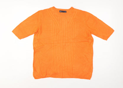 Marks and Spencer Women Orange L Rib Knit Short Sleeve Pullover Jumper