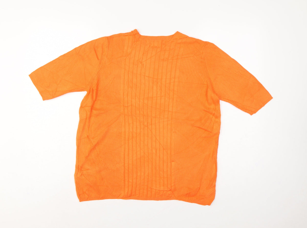Marks and Spencer Women Orange L Rib Knit Short Sleeve Pullover Jumper