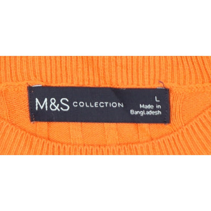 Marks and Spencer Women Orange L Rib Knit Short Sleeve Pullover Jumper