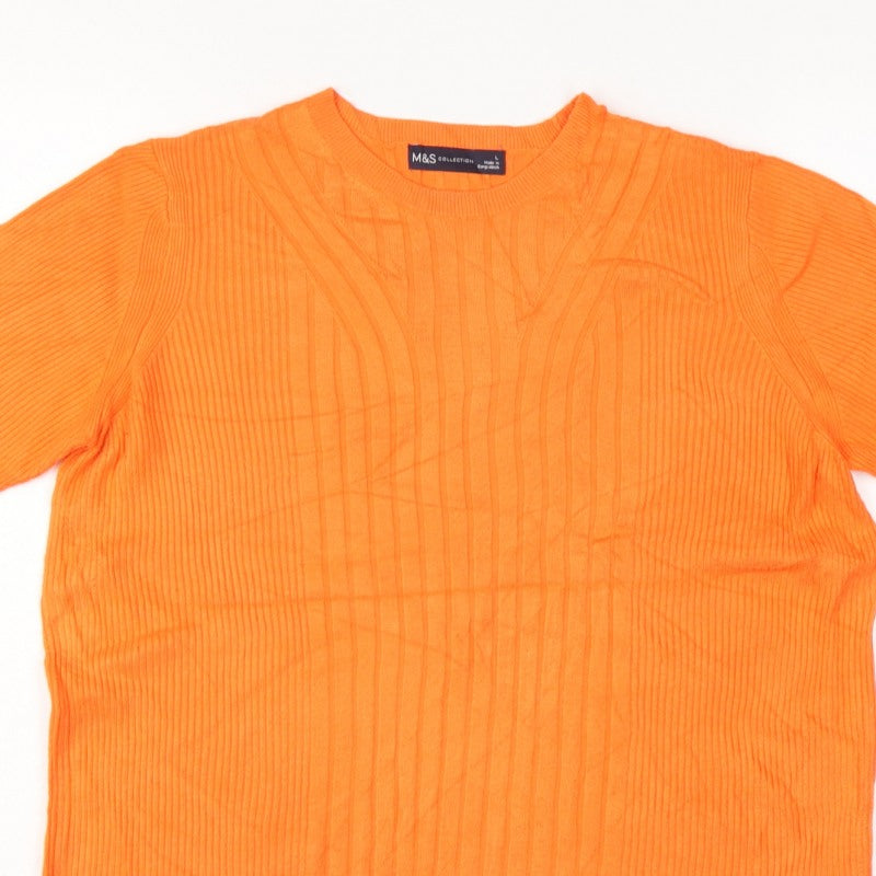 Marks and Spencer Women Orange L Rib Knit Short Sleeve Pullover Jumper