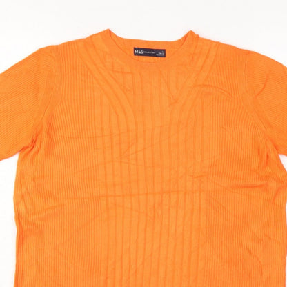Marks and Spencer Women Orange L Rib Knit Short Sleeve Pullover Jumper