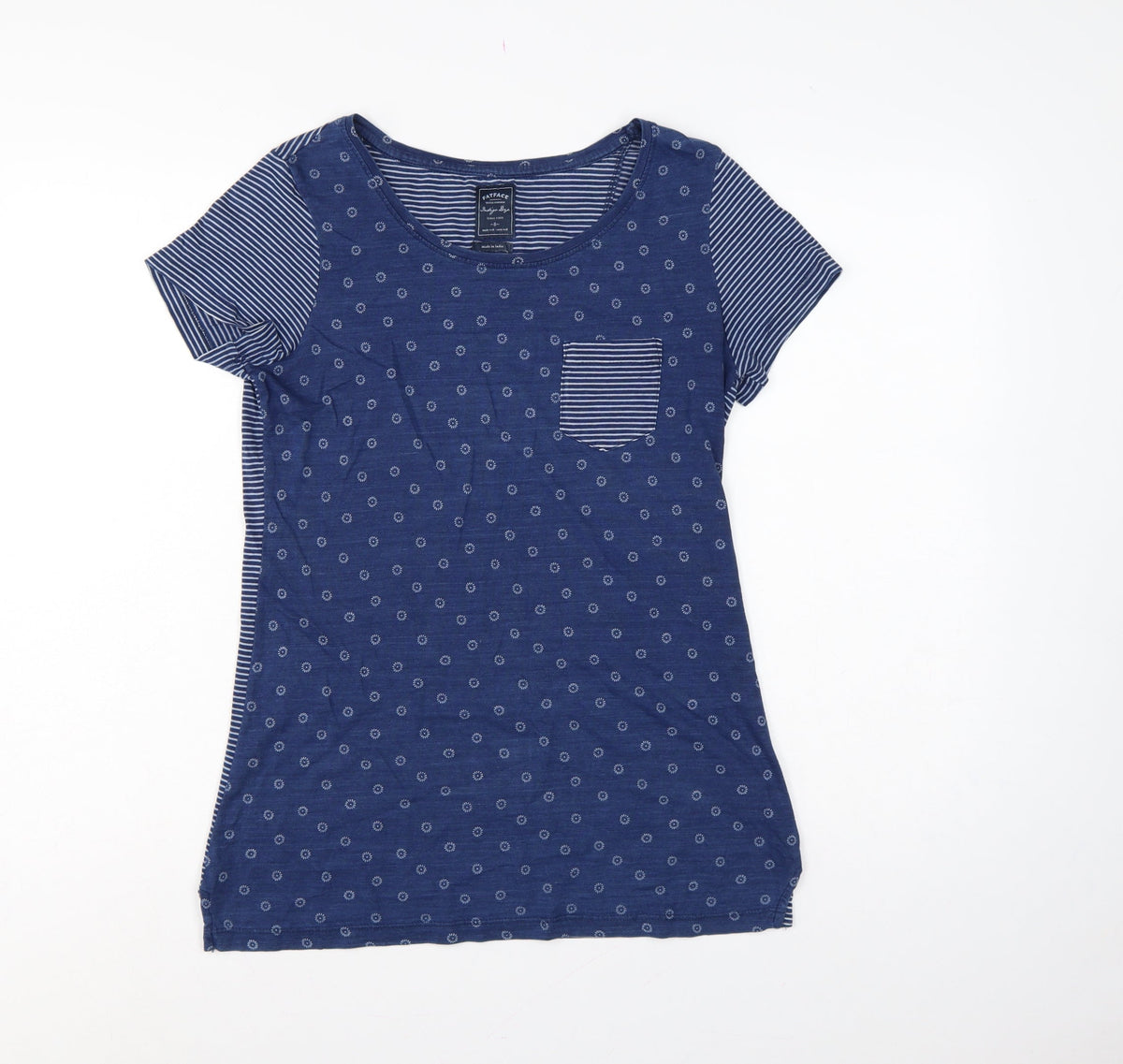 FatFace Women’s Blue Size 8 Floral Stripe Cotton Jersey T-Shirt