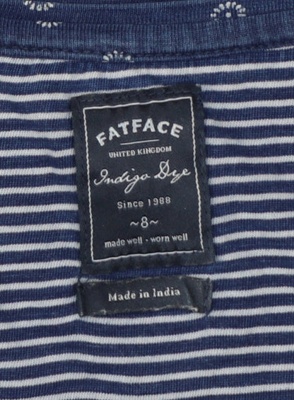 FatFace Women’s Blue Size 8 Floral Stripe Cotton Jersey T-Shirt