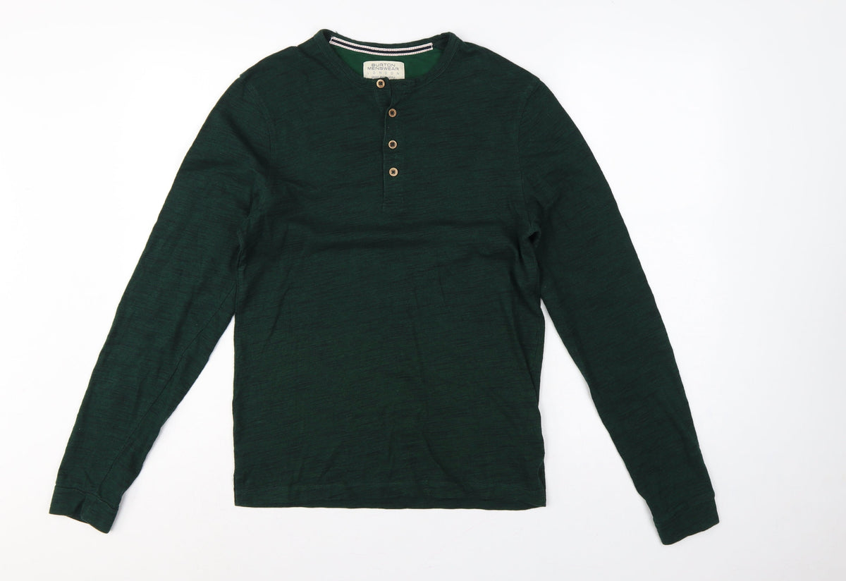 Burton Menswear Men Green Small Long Sleeve Henley T-Shirt