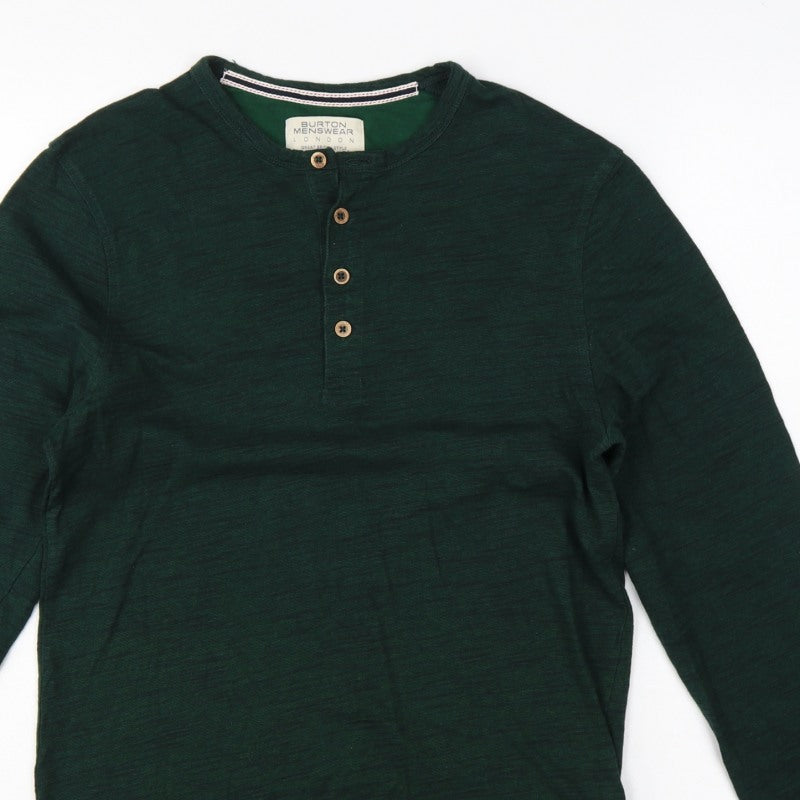 Burton Menswear Men Green Small Long Sleeve Henley T-Shirt