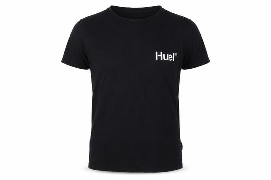 Front view of Huel Men’s Black M Slim Fit Logo Graphic Crew Neck Stretch T-Shirt