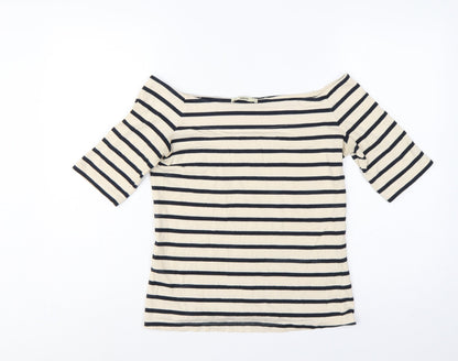 Oasis Women Ivory Navy Striped Cotton Boat Neck T-Shirt UK 12