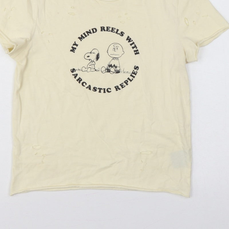 Lazy Oaf Girls Cream UK 8 Peanuts Snoopy Distressed Graphic T-Shirt