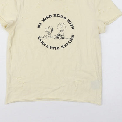 Lazy Oaf Girls Cream UK 8 Peanuts Snoopy Distressed Graphic T-Shirt