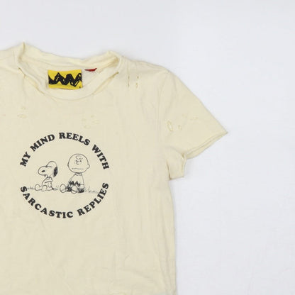 Lazy Oaf Girls Cream UK 8 Peanuts Snoopy Distressed Graphic T-Shirt