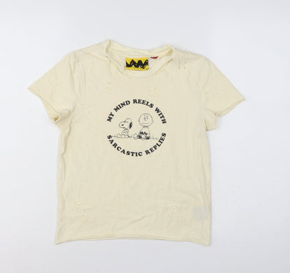 Lazy Oaf Girls Cream UK 8 Peanuts Snoopy Distressed Graphic T-Shirt